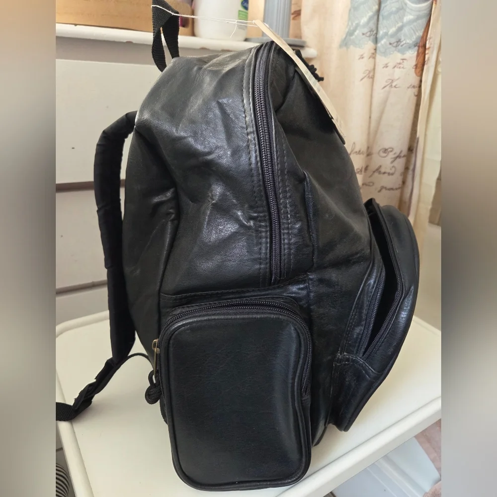 Citi Sport Black Vegan Leather Vintage Men's Moto Backpack NWT